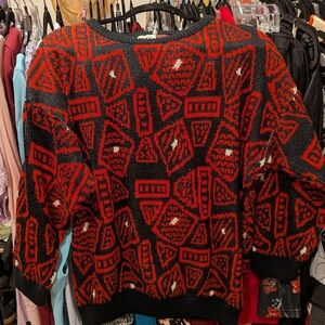 Vintage Esprit Sport Geometric Red and Black Knit Sweater - M